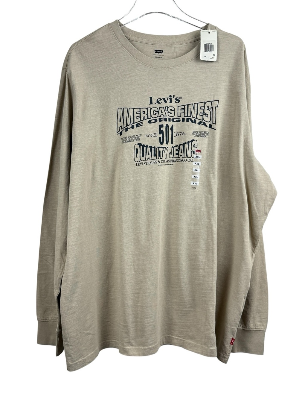 Levi's Relaxed Fit Long Sleeve Tan T-Shirt Graphic Logo Men's Size XXL NWT